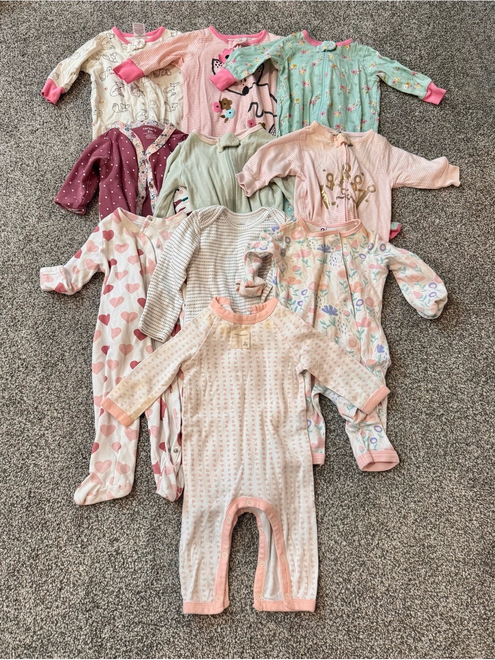 Baby Girls' Mixed-Pattern One-Piece Sleeper - Pink, Mint & Cream
